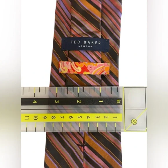 Ted Baker Men's Tie - Brown and Pink Stripes - Picture 3 of 3